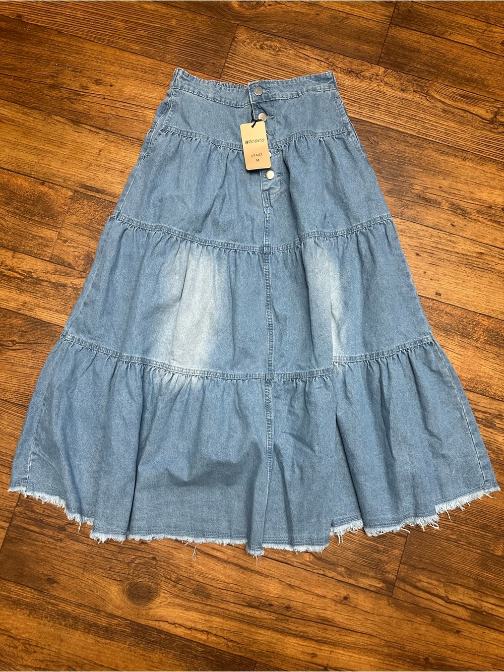NIC+ZOE Light Blue Denim Tiered A-Line Midi Skirt